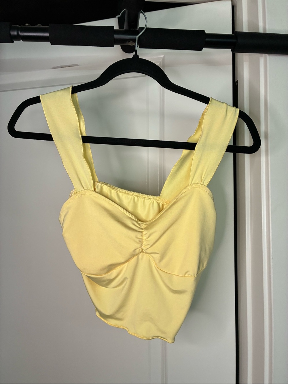 SHEIN Pale Yellow Ruched Square Neck Cropped Cami